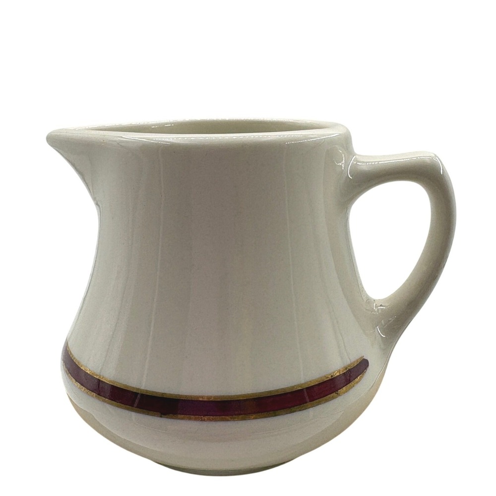 Vintage Mayer China Restaurant Ware Mini Pitcher Creamer Brown Gold Band 3"
